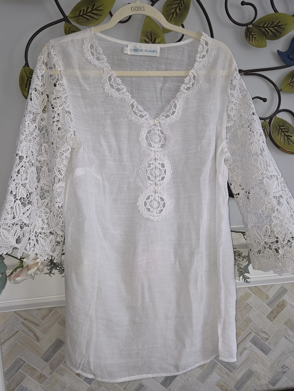 White Crochet Sleeve Swimwear Coverup Tunic Sz Lg